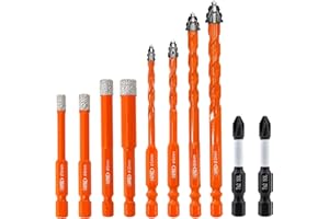 BGTEC Trapano dentato a quattro taglienti 10 pezzi - 5/6/8/10MM Punta Legno & 5/6/8/10MM Punte Dimantate con punta a cacciavite PH2 per legno plastica mattoni piastrelle vetro calcestruzzo e marmo