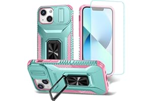 Wanyuexes Hülle für iPhone 12 Mini Case, für iPhone 13 Mini mit Schutzfolie, Kameraschutz Kartenschlitz, 360° Metall Ring Ständer Stoßfest Handyhülle für iPhone 12 Mini PC Grün