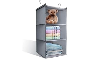 ‎FYY FYY Hängeregal Kleiderschrank Organizer mit 3 Fächer,Hängender Stoff Waschbar ängeaufbewahrung Faltbare Hängeorganizer Schrank Aufbewahrung Schuhregal Aufbewahrungstasche Artefakt,Grau