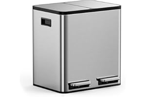 VonHaus Mülleimer Küche 2 Fächer, 30L Recycling Mülltrennsystem – Abfalleimer Biomüll, Rutschfester Boden, Herausnehmbare Inneneimer, (Edelstahl, 30L (2x15L))