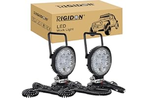 RIGIDON 2 Pcs Portable Magnetic Base Round Led Work Light, 4 inch 27W Spot Beam, 12V 24V Driving Lights Lamp for Car Off road Truck 4x4 SUV ATV Tractors Excavator, 6000K White,Led Search Lights