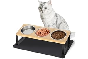 AWEKER Katzennapf Erhöht，Katzennapf 3er Set mit Napfunterlage Silikon,Fressnapf Futterbar mit Holz Ständer, Edelstahl Näpfe für Wasser Futter - Futternapf für Katzen,kleine Hunde