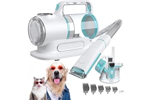 SIMWAL Maszyna do strzyżenia psów z odkurzaczem, 11000 Pa, zasysa 99% sierści zwierzęcej, cicha maszynka do strzyżenia sierści psa, z 6 narzędziami do pielęgnacji zwierząt domowych, 1,5 l