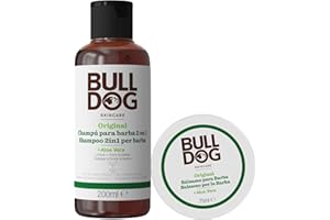 Bulldog - Cuidado Facial para Hombres - Kit Rutina Cuidado de Barba Larga, Champú & Acondicionador de Barba 200 ml + Bálsamo para Barba 75 ml