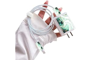 DIYGODY Bonito Protector de Cable con Patrón Marmoleado para el Cargador del iPhone, Lindo Ahorrador de Cable Cargador USB para Líneas de Datos de Móviles, Anti-caída Previene la Rotura del Cable - Verde