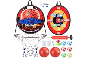 BBJINRONJY Canasta de Baloncesto para Habitaciones, Diana Infantil con 2 Pelotas, 1 Bomba, 6 Bolas Adhesivas, 2 Dardos para Interiores y Exteriores (Rojo)