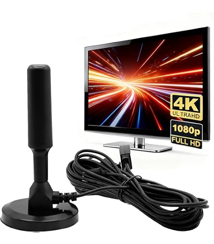 Antenna TV Interna Amplificata Con Portata 620+KM, Riceve 4K E Canali HD (VHF/UHF) - Cavo Coassiale 10M, Design Portatile E Facile Da Installare