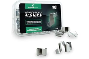 RASENWERK® - Z-Clips pour serres - 100 pièces - en acier inoxydable AISI 304 - pour plaques de verre de serre d'épaisseur max. 4mm - Crochets pour plaques de serre