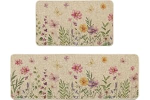 ‎ARTOID MODE Artoid Mode Blumen Blätter Schmetterling Frühling Küchenteppich 2er Set, Waschbar Dekoration Küchenmatten für Innen Außen Dekor - 43x73 and 43x118 cm