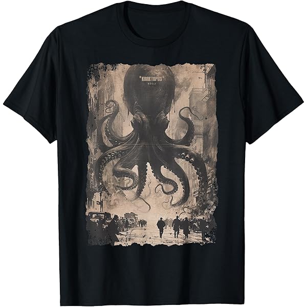 T-shirt Homme Urban Backwoods Vintage Cthulhu - Gris - 100% Coton - Coupe Classique - Impression Haute Qualité - Taille L