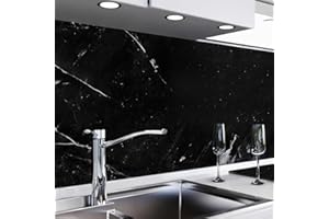 danario Küchenrückwand selbstklebend - Matt - Spritzschutz Küche - versteifte PET Folie - 0,4 mm - Marmor schwarz - 60cm x 340cm