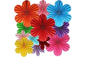 BestoFun 12 PCS Paper Flowers Fans Mexican Party Decorations Paper Flowers Decorations for Wall Girl Groovy Birthday Baby Shower Wedding Bachelorette Room Hanging Décor