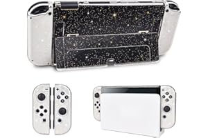 DLseego Glitter Protective Case for Nintendo Switch OLED Model 2021, Gold - Hard Shell, Compatible with Switch OLED, Full Protection, Dockable Cover with Flip Stand