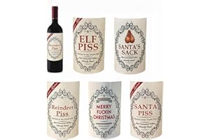 ceasnitis 5Pcs Funny Novelty Christmas Bottle Labels, Prank Joke Wine Decorations, Waterproof Bottle Labels Stickers for Family and Friends