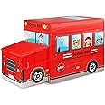 FunBlast Ottoman Storage Box - School Bus Shaped Muti-Functional Foldable Storage Box Basket Bin Organizer Stool for Kids, Storage Boxes for Toys for Kids (Red)