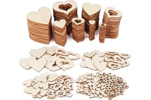 ilauke 500Pcs Wooden Heart Embellishments, Mixed Wood Heart Slices for Scrap Book DIY Crafting, Personalized Gifts, Wedding and Party Decoration 1cm 2cm 3cm 4cm