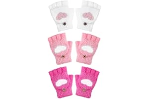 Geyoga 3 Paia Guanti Senza Dita di Cuore Guanti Convertibili con Flip Top