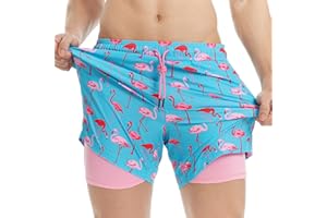 MaaMgic 5" Mens Swim Shorts with Compression Liner 4-Way Stretch Bathing Suit Swimming Shorts 2 in 1 Men's Swim Trunks with Zipper Pockets Quick Dry