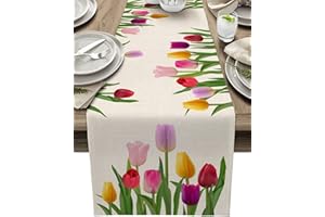 Avoik Runner da tavola moderno, motivo stampato in tela di lino da fattoria Runner da Tavolo per decorazioni per feste da pranzo in cucina, 33 x 180 cm, colorato