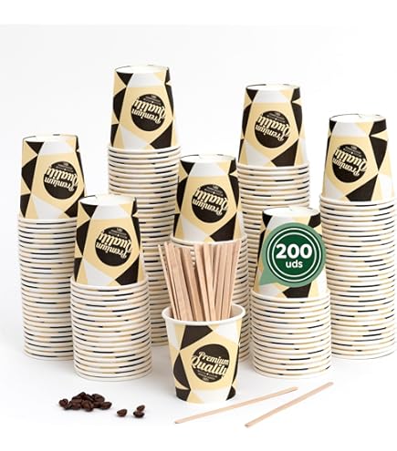 Vasos Plastico 500 Vasos Cartón Reciclables 120ml - Blanco Para Café, Té Y Bebidas Frías O Calientes Estampado Granos Café Eco