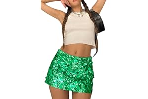 Awevudst Women Sparkle Sequin Mini Skirt Glitter Shinny Bodycon Pencil Short Skirts Dancing Party Going Out Skirt Y2K Streetwear