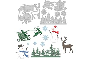 GLOBLELAND Matrices de découpe de Noël pours de cartes, traîneau de Noël, flocons de neige, bonhomme de neige, wapiti de Noël, pin, flocons de neige d'hiver, pochoirs pour scrapbooking