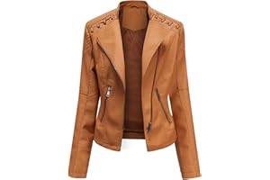 BUKINIE Womens Faux Leather Jackets Casual Zip Up Moto Biker Jacket Trucker Cool Jackets Outwear