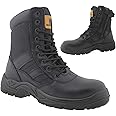 Mens Leather Lightweight Safety Steel Toe Cap Army Military Patrol Black Combat Work Zip/Lace Up Boots Cadet Security Shoes Sizes