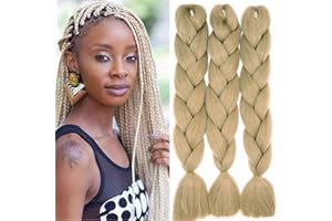 CYBELLEZA 24" 60cm Extensiones de Pelo Sintético para Trenzas Africanas 3PCS Ombre Jumbo Braiding Crochet Twist Kanekalon Extensiones de Trenzado de Cabello 300g Postizas (Rubia natural)