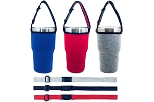 AICMEI 3 Pack 30oz Cup Holder with Shoulder Strap, Neoprene Insulator Cup Sleeve, Reusable, Adjustable, Interchangeable Straps - Blue, Red, Grey