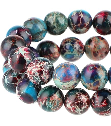 Lot De 47 Perles En Jaspe Impérial Violet Et Bleu De 8 Mm Pour La Fabrication De Bijoux