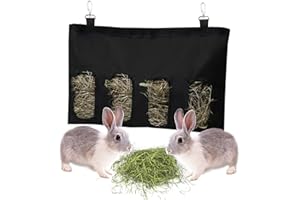 LENPESTIA Sac de Foin Lapin Sac a foin Cochon d'Inde Sac Distributeur de foin mangeoire à foin pour Lapin Chinchilla Hamster Petits Animaux (4 fenêtres, Noir)