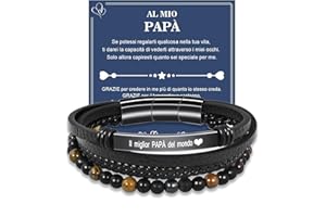 VGWON Regalo Uomo Bracciale da Uomo in Vera Pelle con Pietre Naturali, Regalo per Lui Marito Fidanzato Figlio Papà Nonno, Regalo San Valentino Compleanno Natale Anniversario