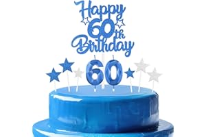 mciskin Set di candele blu reale per 60° compleanno, decorazioni per 60° compleanno da uomo, numero 60 candele blu reale per torta, decorazioni personalizzate per torte con stella per donne e uomini