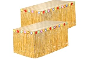 LXUBDXY 2 PCS Hawaii Tischrock, Hawaii Party Deko, Gras Tischrock mit Mehrfarbe Blumen, Hawaii Tischdekoration für Sommer Garden Beach Pool Party, Tropische Hawaii Party, Geburtstag Party, Party im Freien