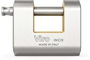 Viro | Panzer, Lucchetto Antiscasso, Resistente alla Corrosione, Corazze in Acciaio INOX, Base da 86 mm, con Asta Anti-Strappo e Antitaglio