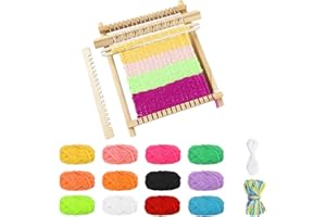 BRISKORE Holzwebstuhl, Strickmaschine mit 12 Garnspulen aus Holz, mit Ständer für Bastelarbeiten und Bastelarbeiten, Holzwebstuhl, Webstuhl-Set für Anfänger