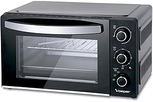BEPER P101FOR020 Four électrique 20L, 1300W, Minuteur jusqu'à 60 min, 3 Types de cuisson, Accessoires inclus, Température jusqu'à 230°