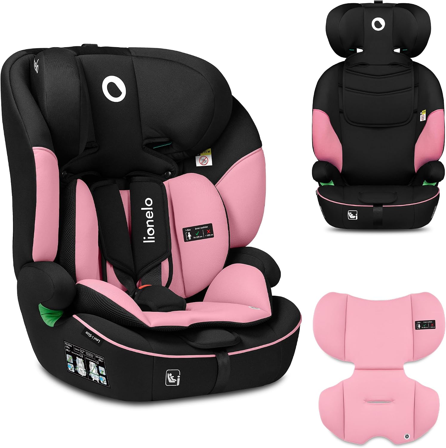 Lionelo Levi I-Size Adjustable Car Seat 9-36kg Transforms with Your Child from Infant to 12 Years Multi-Level headrest & Insert Enhanced Side Protection Easy Install & wash Certified