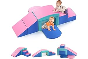 Lischwert Kinder Schaumstoff bausteine 6 Grossbausteine Schaumstoffbausteine Bauklötze Riesenbausteine Schloss-Set,Rosa Blau