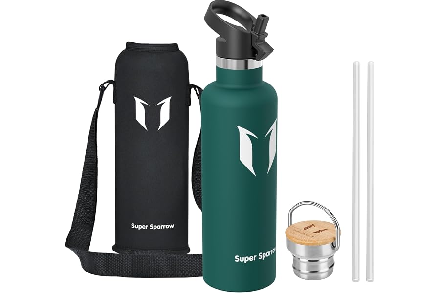 Sparrow Borraccia Termica con Cannuccia 1L -Borracce Termiche Acciaio Inox | Bottiglia Senza BPA & Perdite -Lavastoviglie, Ca