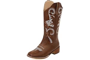 NeelyRisey Damen Bequeme Cowboystiefel Niedriger Absatz Westernstiefel Bestickt Cowgirl Stiefel Pull on Mid Calf Mexikanische Stiefel Braun 35