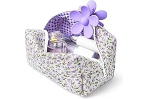 Aucuu Torba na kosmetyki z kwiatowym wzorem, bawełniana kosmetyczka, torby do makijażu, przenośne torby kosmetyczne na podróże, torba na kosmetyki z dużą pojemnością i kwiatowym wzorem, pikowany