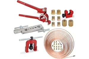 Poweka Bremsleitung Bördelgerät. 7.6m 4.7mm Verkupferte Bremsleitung (16 Verschraubungen+ 4 Verbinder), Bremsleitungsbieger, Werkzeuge für doppelte Einfach Flare-Verbindungen，Rohrtrennmaschine