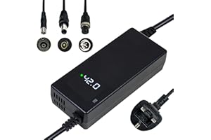 YANGZIDIANYUAN 42V scooter battery charger, for 36V lithium battery, with LED display and multiple protection and repair functions, equipped with connectors (RCA 8mm, DC 5.5 * 2.1mm, GX12 9mm)