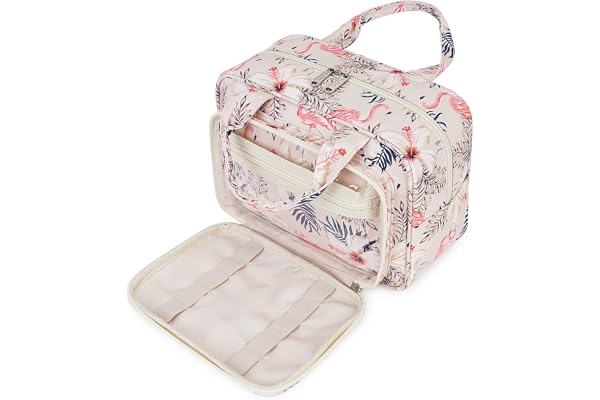 Narwey Trousse de Toilette Grande Femme Sac de Toilette Accessoires de Voyage Trousse Maquillage Femme Organisateurs de Toilettes(Flamant)