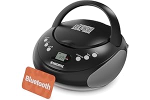 Portable Bluetooth CD Boombox with FM radio | CD, CD-R, CD-RW | 30 Presets | Easy Controls, LED Display, Headphone Jack | OAKCASTLE CD250 (Black)