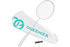 OGEENIER Raquette de Badminton Professionnelle en Fibre de Carbone, Raquette Badminton Adultes, Racket Sportif Portable Tête Légère, Idéale pour Les Débutants