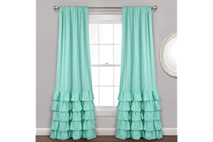Lush Decor Allison Ruffle Window Curtain Panel Pair, 84" x 40", Aqua