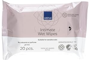 Abena Intimate Wipes | Pack of 20 Body Wipes | Intimate Wipes for Women and Men | Compostable Antibacterial Body Wipes | Fragrance Free | Dermatologically Tested
